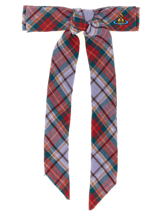 Hair Pin by Vivienne Westwood for women in cotton multicolor, patterned, tartan & signature presents a ornate silhouette, artfully capturing the essence of the ornate Orb Linen Hair Pin design for a sophisticated look.