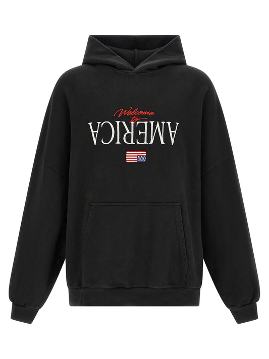 Sweatshirt Hoodie by WILLY CHAVARRIA for men in cotton black features an avant-garde silhouette, showcasing a sophisticated hooded neckline and long-sleeve detail for a truly avant-garde finish.