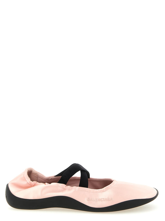 Ballet Flat Shoes by Balenciaga for women in satin polyester tu & lambskin leather multicolor, pink & signature features an captivating silhouette, showcasing the captivating style of the Women's Satin Polyester TU & Lambskin Leather Ballet Flat Shoes with its distinct and refined round toe style.
