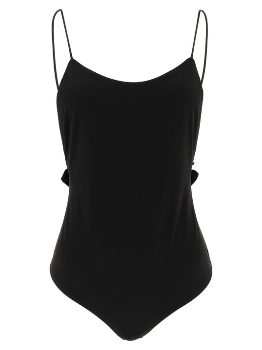 One-Piece Swimsuit by Jacquemus for women in stretch polyamide black features a ethereal silhouette, artfully capturing the essence of Women's Stretch Polyamide One-Piece Swimsuit with its ethereal design and refined cut.