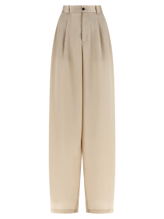 MAISON JEJIA Women's Wide High Rise Silk Polyester Satin Casual Pants - Beige