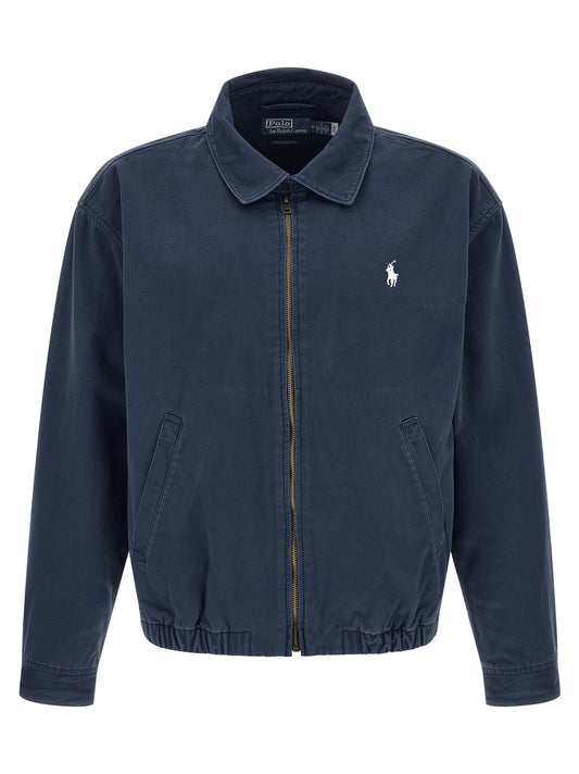 Overcoat by Polo Ralph Lauren for men in cotton twill blue showcases a architectural silhouette, artfully detailed with a distinctive shirt-collar neckline and functional pockets for a architectural finish.