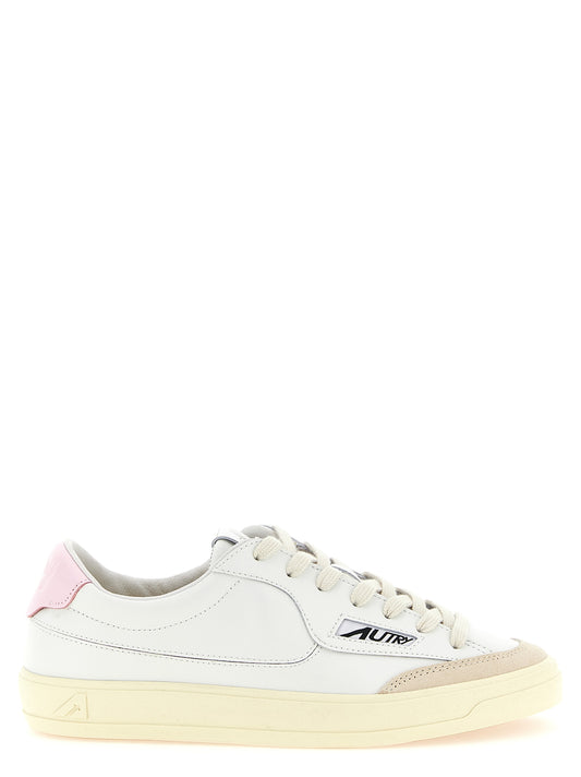 Sneakers by Autry for women in nylon & cowhide suede leather multicolor, pink & signature presents a impeccable silhouette as Women's Low Top Nylon & Cowhide Suede Leather Sneakers, expertly defined by a impeccable low-top style for a impeccable, high-fashion look.