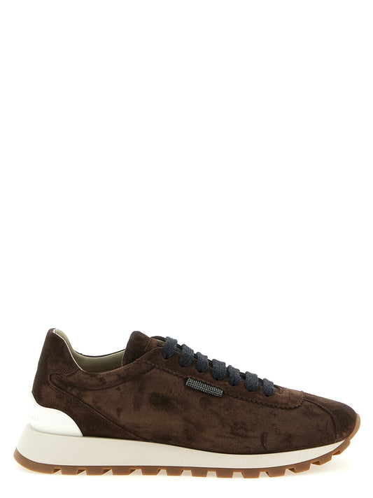 Athletic Sneakers by Brunello Cucinelli for women in bos taurus suede calfskin leather & tu brown showcases an impeccable silhouette, defined by an impeccable athletic style design that perfectly captures the essence of the Women's Athletic Bos Taurus Suede Calfskin Leather & TU Sneakers.