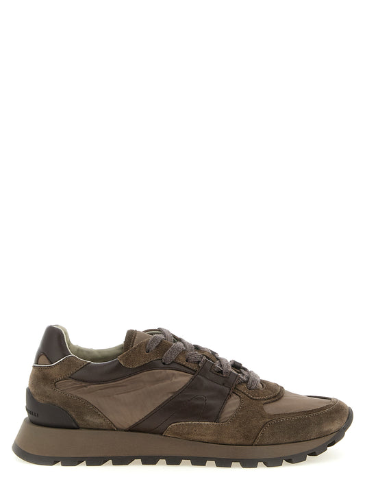 Athletic Sneakers by Brunello Cucinelli for women in tu & calfskin suede leather bicolour & green presents a sleek silhouette, perfectly capturing the athletic style essence of Women's Athletic TU & Calfskin Suede Leather Sneakers with its sleek design and premium finish.