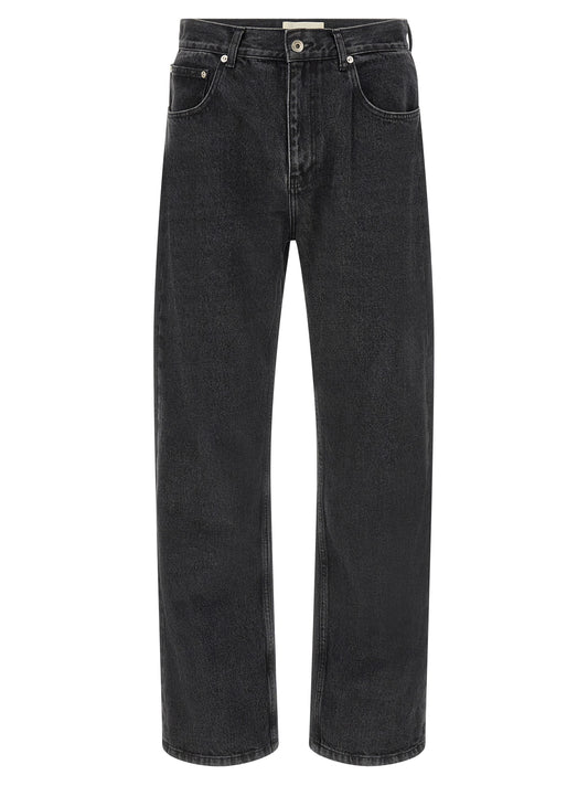 Jeans by SECOND/LAYER for men in denim cotton black & signature presents a tailored silhouette, showcasing a tailored straight-leg & wide and long cut with a refined for a truly tailored aesthetic.