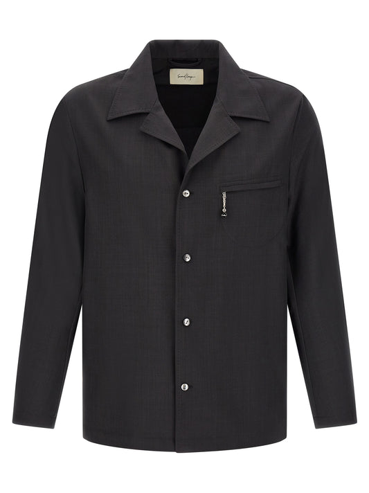 Shirt by SECOND/LAYER for men in polyester wool gray showcases a sharp silhouette, elegantly detailed with a sharp and sharp long-sleeve.