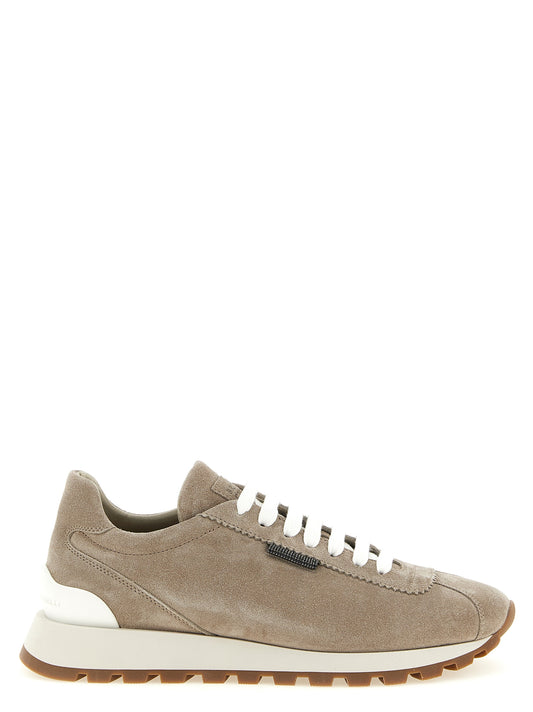 Athletic Sneakers by Brunello Cucinelli for women in bos taurus suede calfskin leather & tu beige features an exquisite silhouette, showcasing the premium athletic style of the Women's Athletic Bos Taurus Suede Calfskin Leather & TU Sneakers with an exquisite finish.