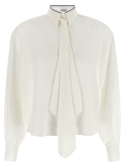 Brunello Cucinelli White Silk Blouse