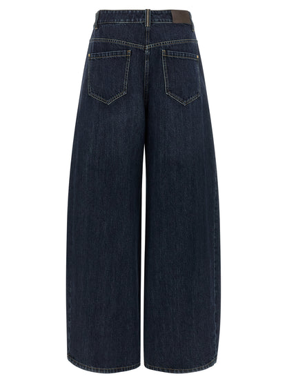 Jeans by Brunello Cucinelli for women in cotton denim blue features an refined tailoring silhouette, showcasing a premium wide with a high rise and long cut for a refined tailoring look.