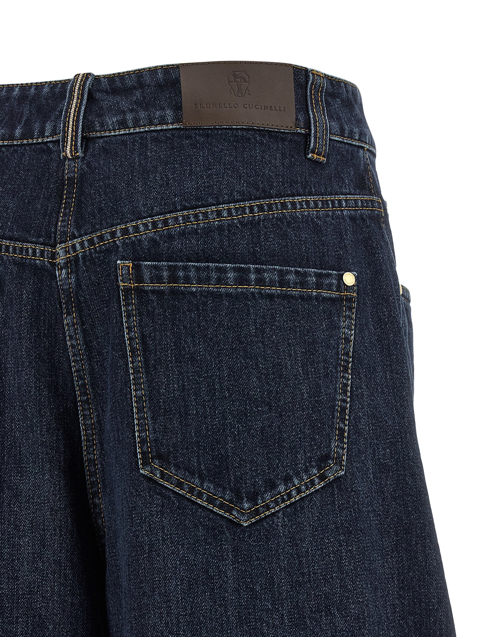 Jeans by Brunello Cucinelli for women in cotton denim blue features a polished silhouette with a polished wide, reaching a polished long and finished with a polished high rise.