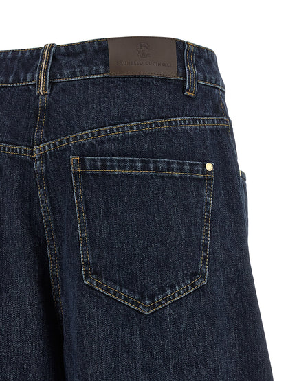 Jeans by Brunello Cucinelli for women in cotton denim blue features a polished silhouette with a polished wide, reaching a polished long and finished with a polished high rise.