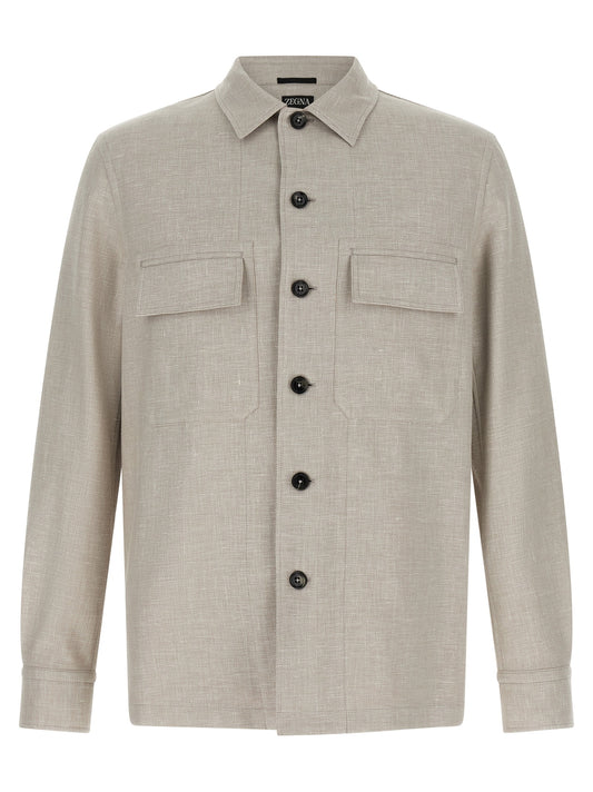 ZEGNA Gray Linen Blouse