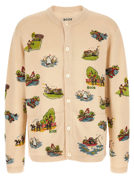 Cardigan by BODE for men in cotton & merino wool multicolor & print features a nuanced silhouette with a refined crew neckline and nuanced long-sleeve detailing for a sophisticated look.