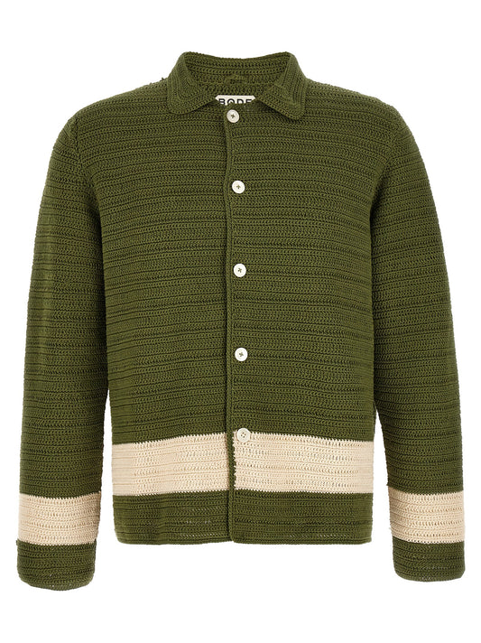 Blouse by BODE for men in cotton bicolour & green features an architectural silhouette with a refined long-sleeve and elegant for a architectural look.