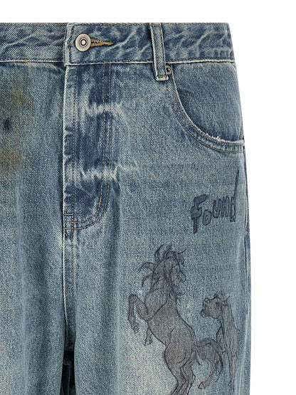 FOUND Blue Cotton Straight-Leg Jeans
