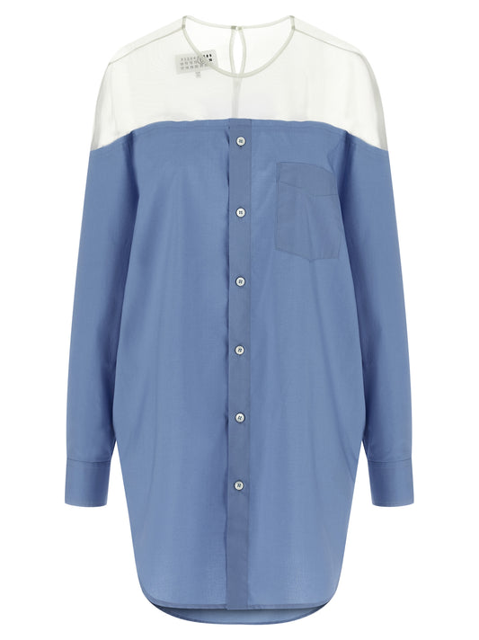 Blouse by MM6 Maison Margiela for women in cotton light-blue, pearl & transparent features an polished silhouette, showcasing a sophisticated crew neckline and detail for a truly polished finish.