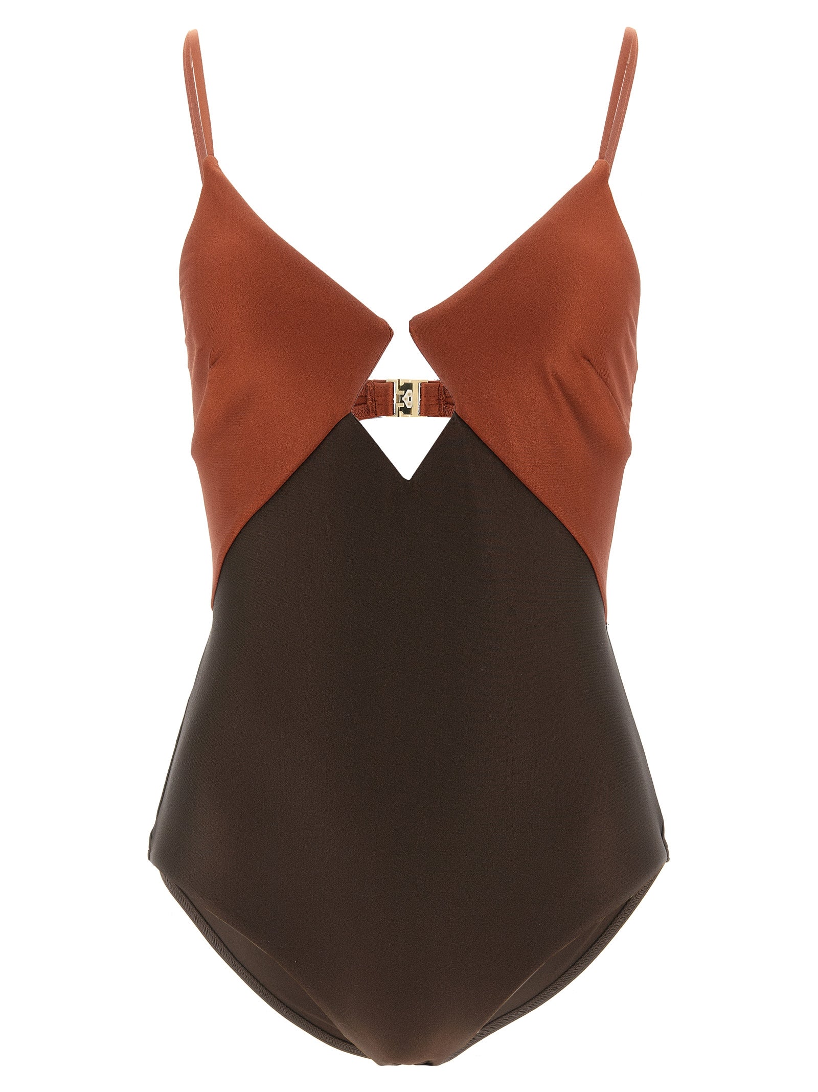 One-Piece Swimsuit by Zimmermann for women in stretch polyamide brown showcases a couture inspired silhouette from the Women's Stretch Polyamide One-Piece Swimsuit collection, featuring a couture inspired cut designed for a couture inspired and couture inspired poolside look.