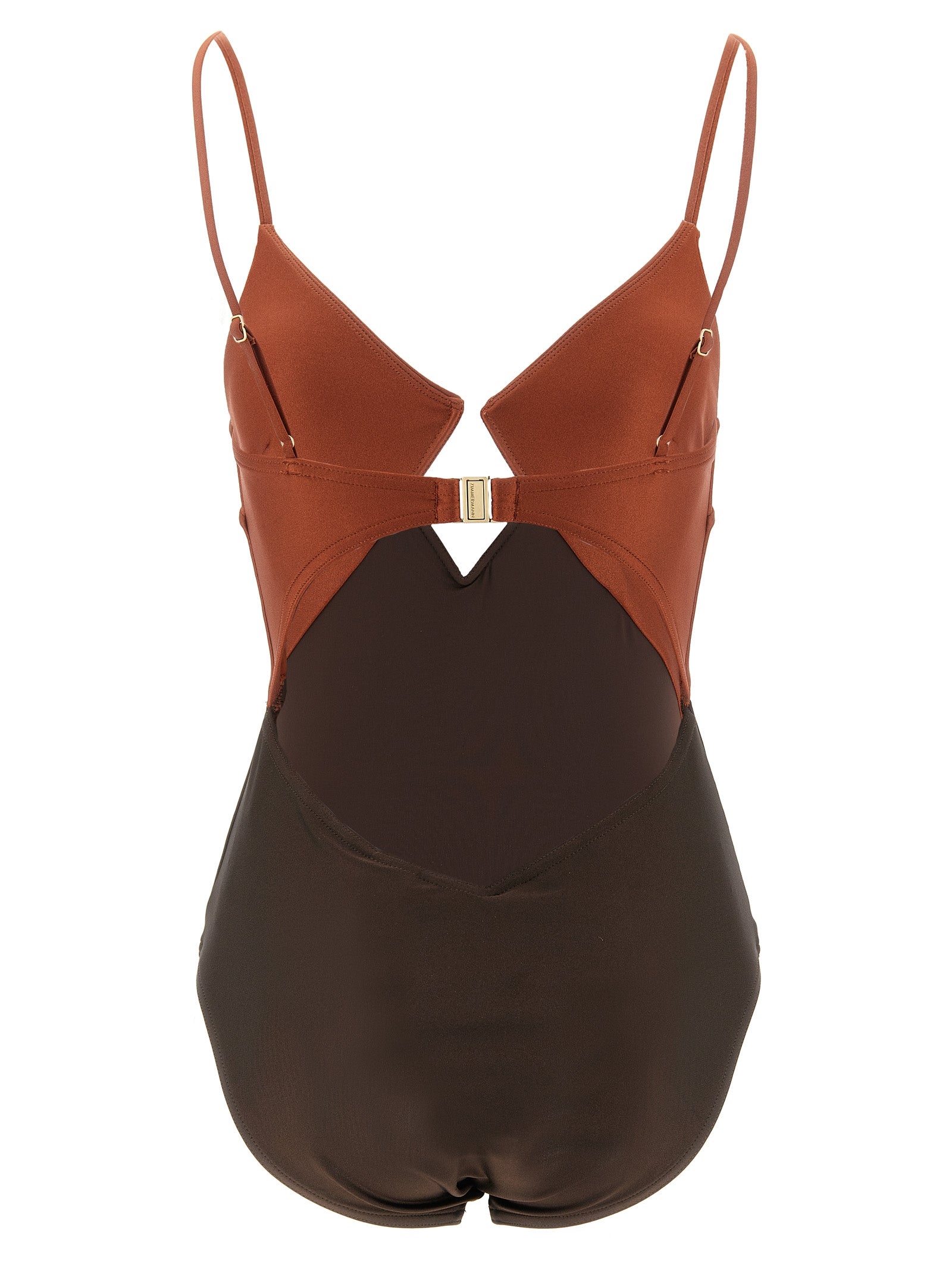 One-Piece Swimsuit by Zimmermann for women in stretch polyamide brown features an magnificent silhouette that beautifully showcases the elegant Women's Stretch Polyamide One-Piece Swimsuit design with a magnificent fit.