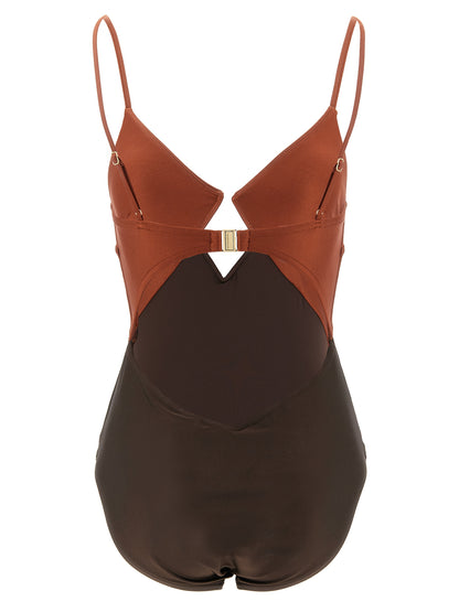 One-Piece Swimsuit by Zimmermann for women in stretch polyamide brown features an magnificent silhouette that beautifully showcases the elegant Women's Stretch Polyamide One-Piece Swimsuit design with a magnificent fit.