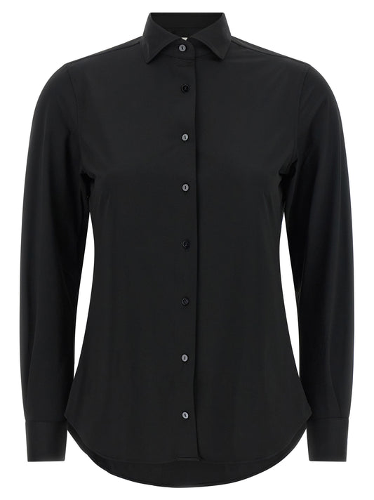Blouse by XACUS for women in stretch polyamide black presents a discerning silhouette, showcasing a sophisticated and long-sleeve for a truly discerning finish.