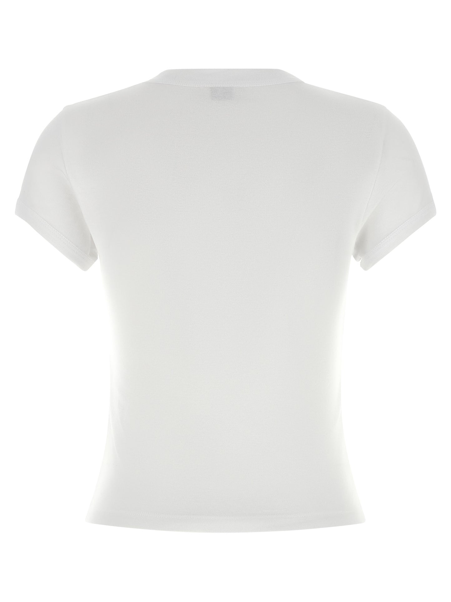 T-Shirt by Saint Laurent for women in cotton white showcases a dramatic silhouette, elegantly detailed with a dramatic crew neckline and for a truly dramatic finish.