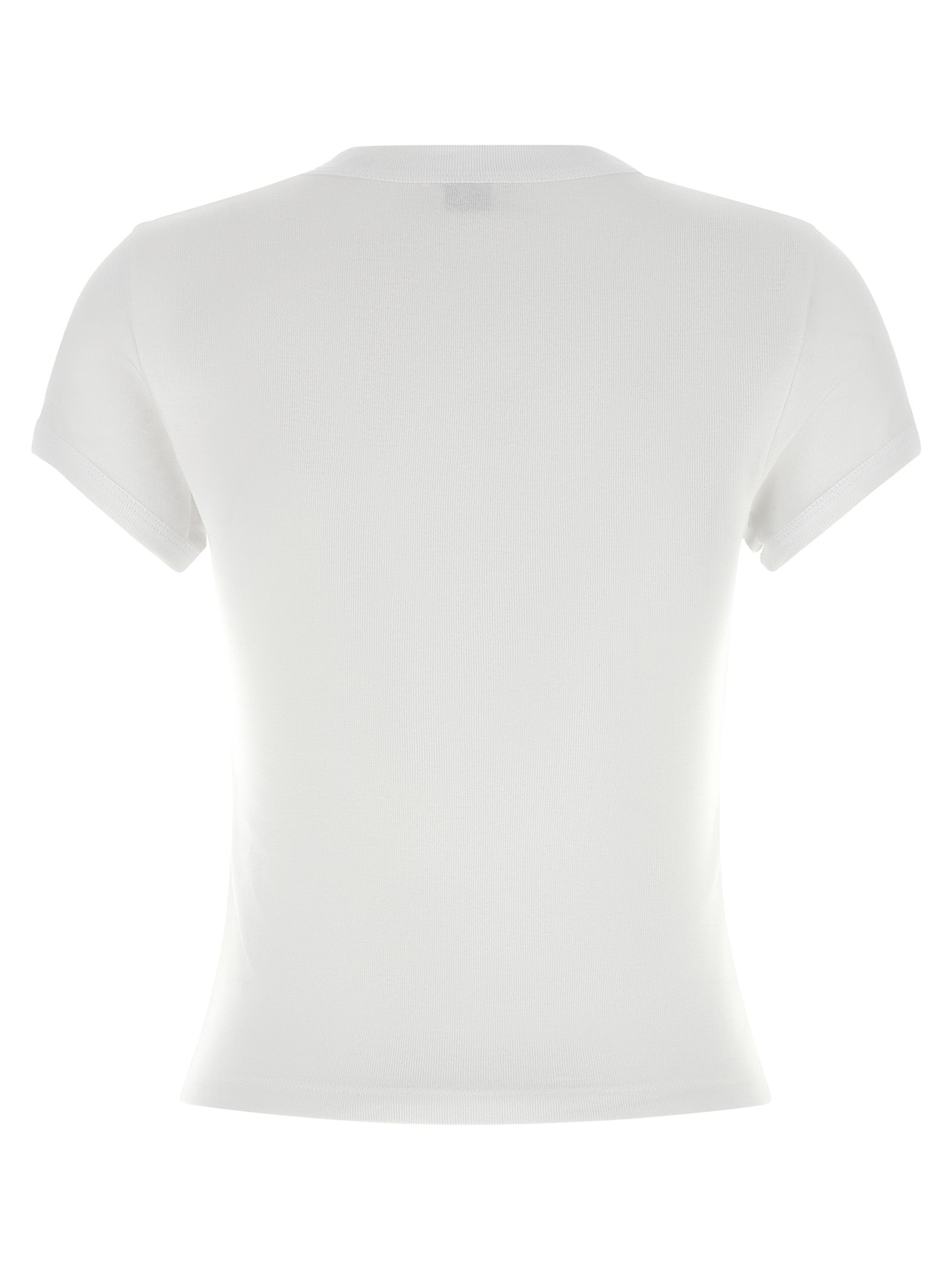 T-Shirt by Saint Laurent for women in cotton white showcases a dramatic silhouette, elegantly detailed with a dramatic crew neckline and for a truly dramatic finish.