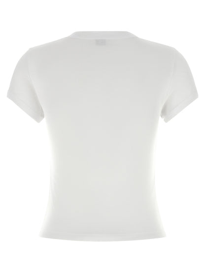 T-Shirt by Saint Laurent for women in cotton white showcases a dramatic silhouette, elegantly detailed with a dramatic crew neckline and for a truly dramatic finish.
