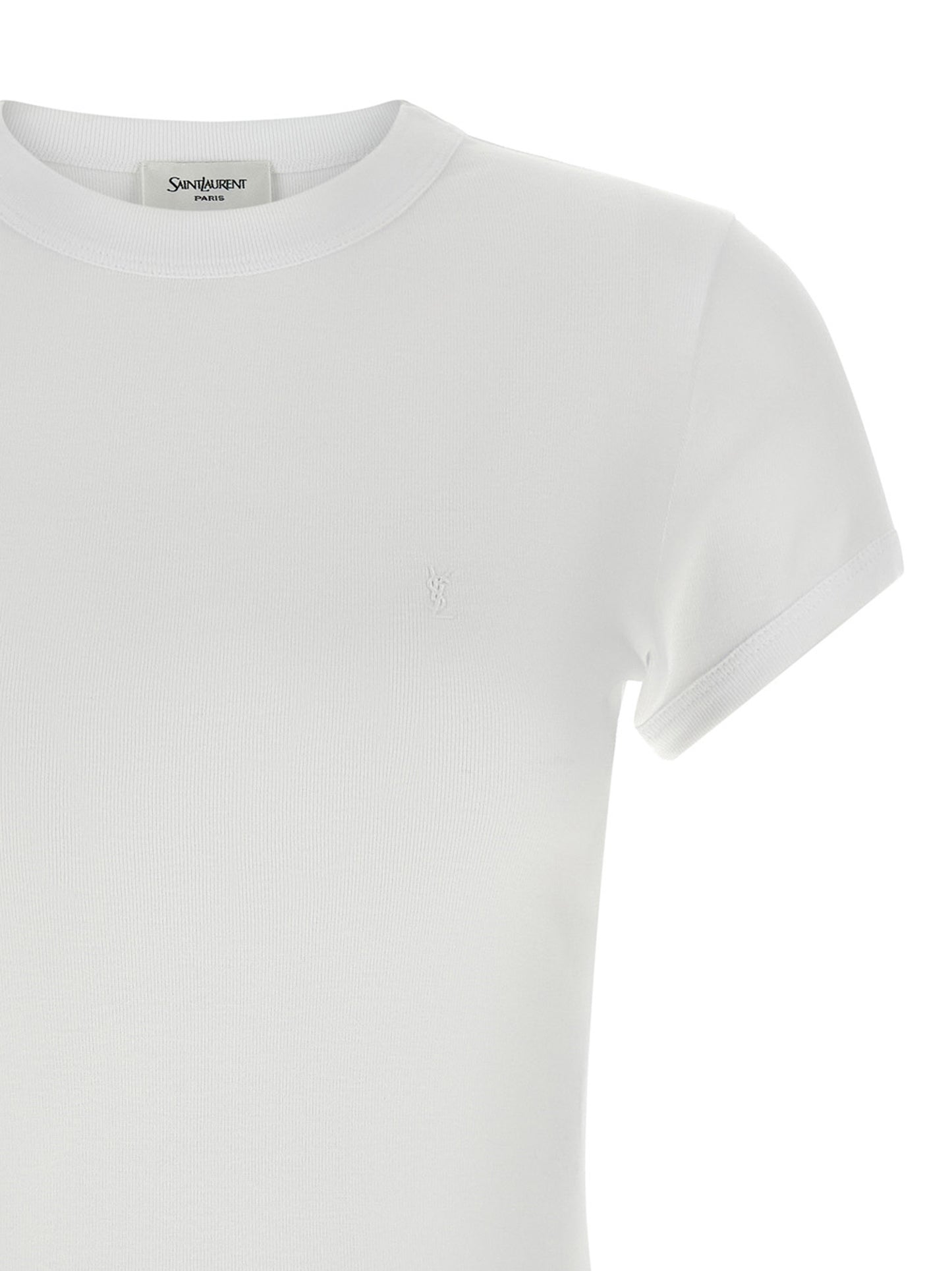 T-Shirt by Saint Laurent for women in cotton white features an on trend silhouette, perfectly showcasing a on trend and crew neckline for an elevated aesthetic.