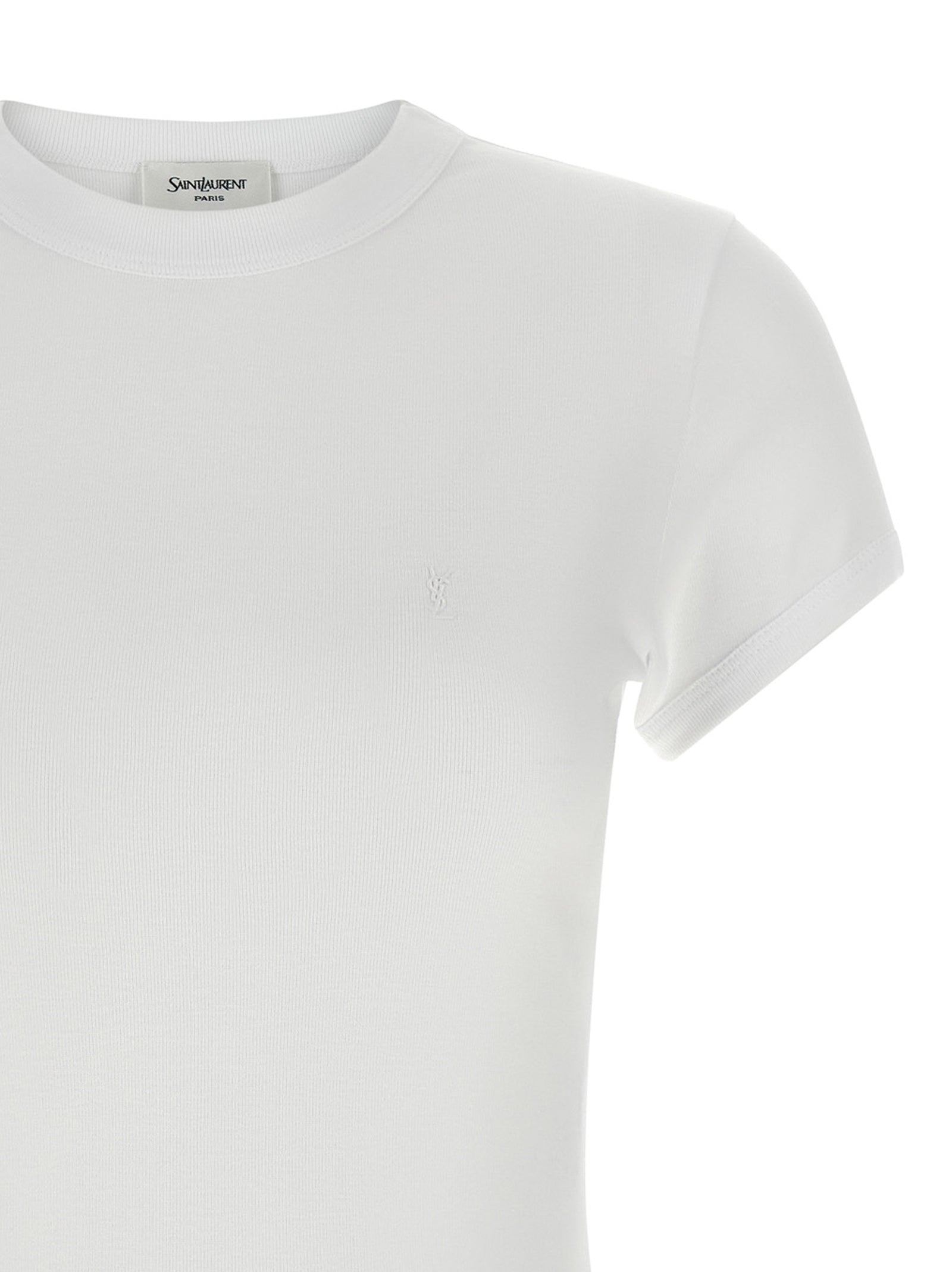 T-Shirt by Saint Laurent for women in cotton white features an on trend silhouette, perfectly showcasing a on trend and crew neckline for an elevated aesthetic.