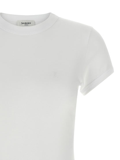 T-Shirt by Saint Laurent for women in cotton white features an on trend silhouette, perfectly showcasing a on trend and crew neckline for an elevated aesthetic.