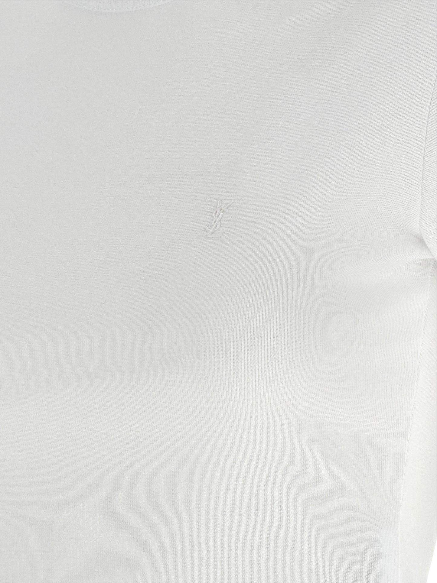 T-Shirt by Saint Laurent for women in cotton white showcases a chic silhouette, artfully detailed with a chic and for a chic finish.