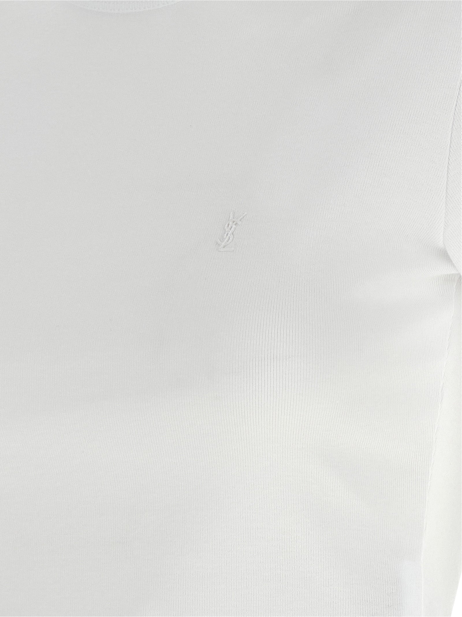 T-Shirt by Saint Laurent for women in cotton white showcases a chic silhouette, artfully detailed with a chic and for a chic finish.