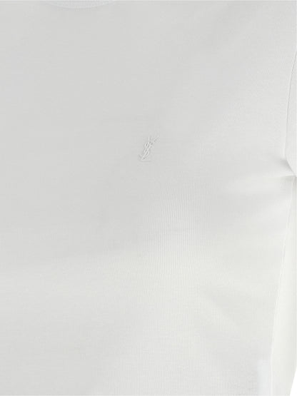 T-Shirt by Saint Laurent for women in cotton white showcases a chic silhouette, artfully detailed with a chic and for a chic finish.