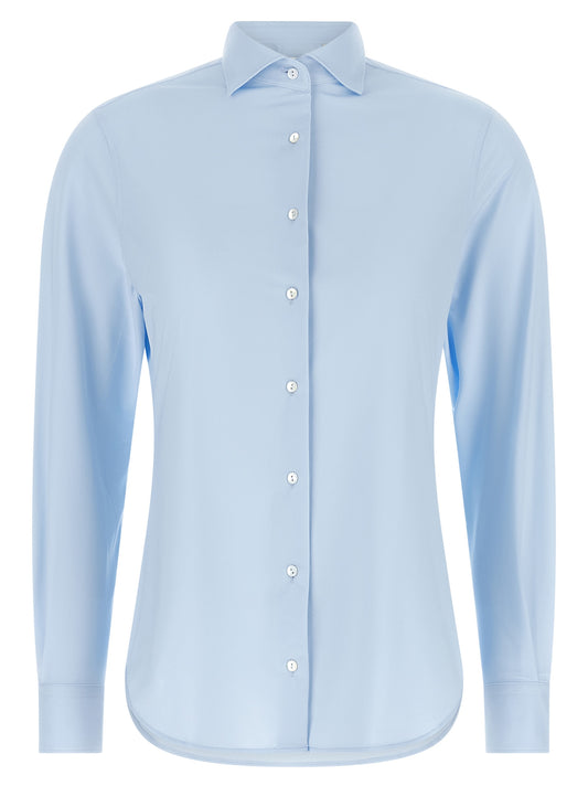 Blouse by XACUS for women in stretch polyamide light-blue showcases a sublime silhouette, artfully detailed with a sublime and long-sleeve for a sophisticated, sublime finish.