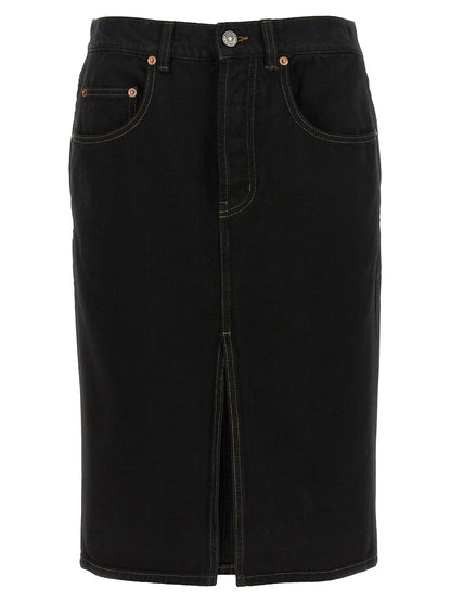 Saint Laurent Black Cotton Midi Skirt