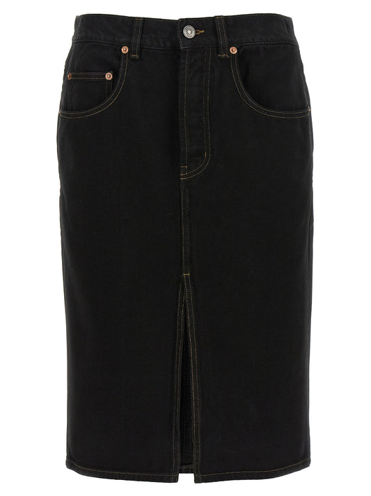 Saint Laurent Black Cotton Midi Skirt