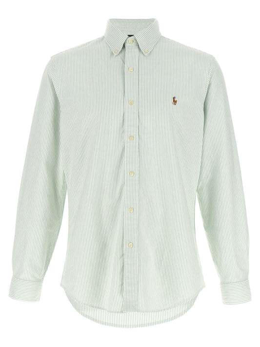Blouse by Polo Ralph Lauren for men in cotton bicolour, green, patterned & striped features an architectural silhouette with a refined and elegant button-down-collar neckline for a architectural look.