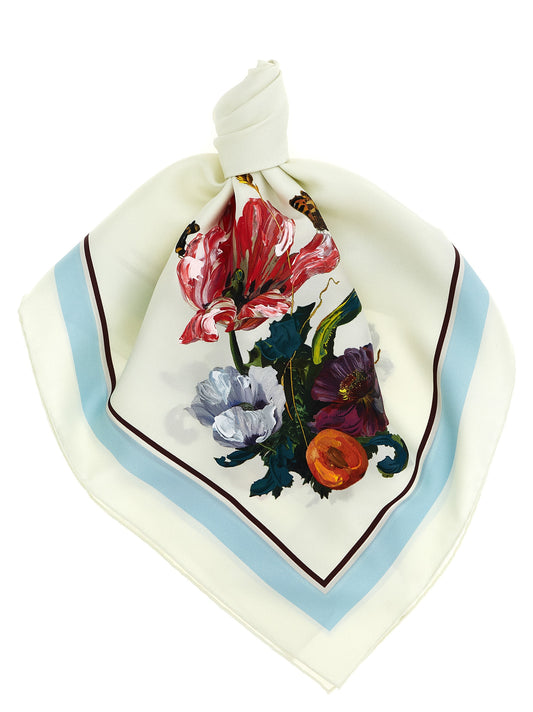 Scarf by Maison Margiela for women in silk white, floral, signature & print showcases a on trend silhouette, artfully capturing the on trend essence of the Four Stitches Silk Scarf design with a sophisticated finish.