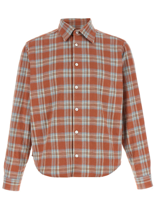 Shirt by SECOND/LAYER for men in cotton twill orange, patterned & checkered showcases a sublime silhouette, artfully detailed with a sublime and for a sophisticated, sublime finish.