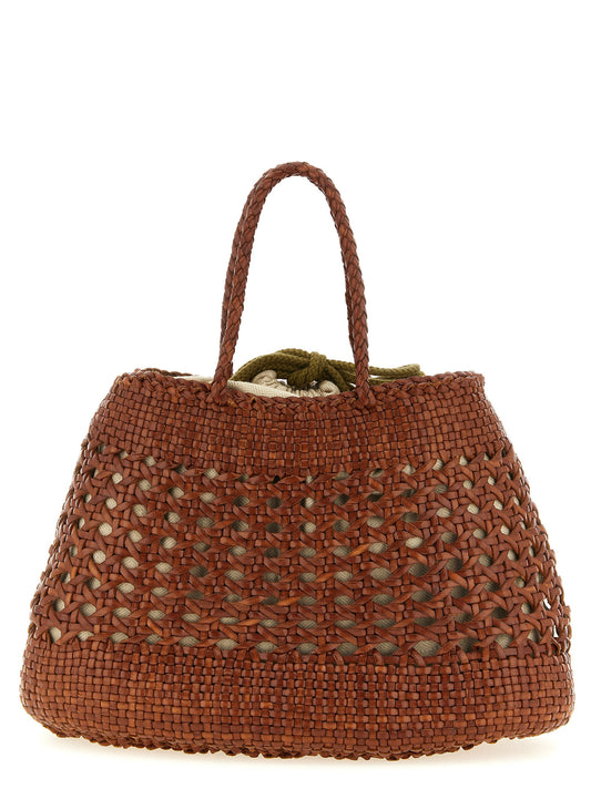 Dragon Diffusion Santa Cano Polyester & Brass Drawstring Handbag - Brown Patterned Striped