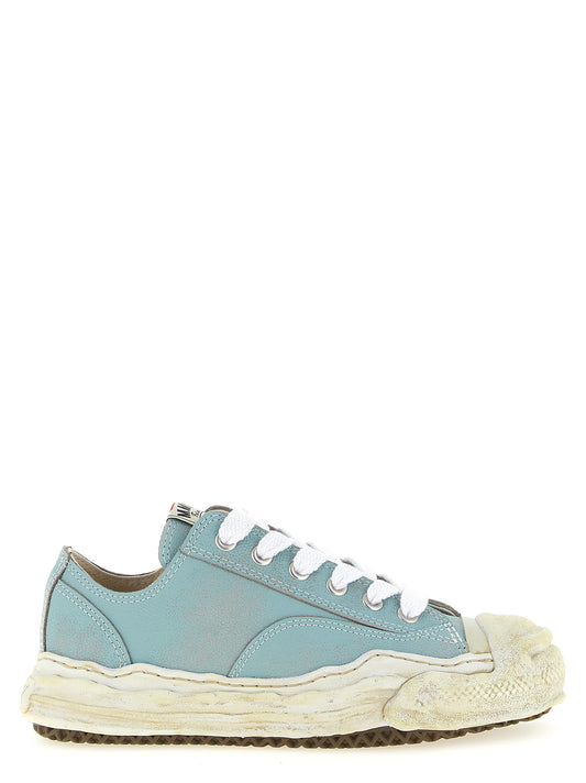 Sneakers by Maison Mihara Yasuhiro for men in cowhide leather light-blue & natural presents a on trend silhouette from the Men's Low Top Cowhide Leather Sneakers collection, showcasing a on trend low-top style for an elevated aesthetic.