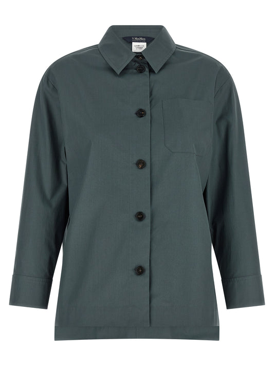 Blouse by S Max Mara for women in cotton gray & horn showcases a sublime silhouette, artfully detailed with a sublime and long-sleeve for a sophisticated, sublime finish.