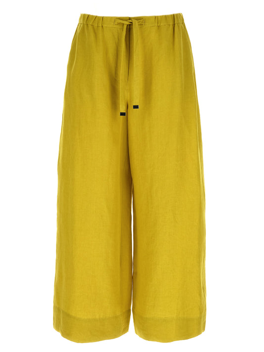 Trousers by S Max Mara for women in linen bicolour & yellow presents a smart silhouette, meticulously detailed with a smart straight, relaxed-fit, wide & cropped, a smart cropped, and a smart .