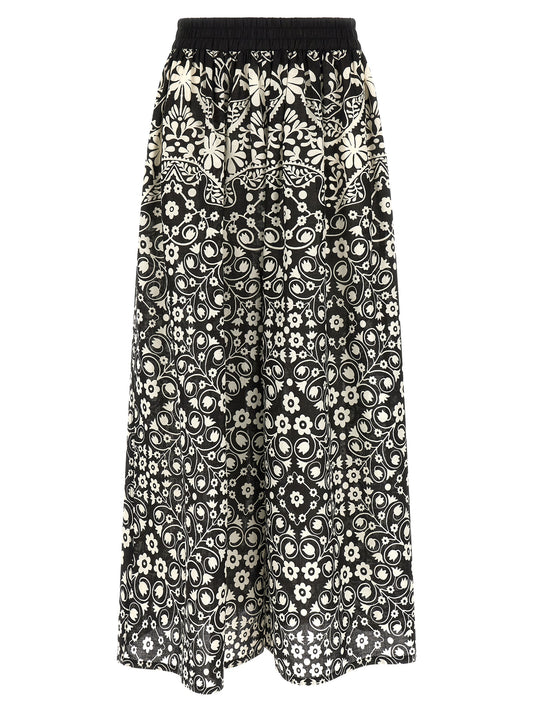 Max Mara Women's Flared Wide Cropped Cotton Trousers - Bicolour Black White Print