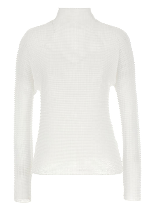 Cardigan by Issey Miyake for women in polyester white presents a textural silhouette, artfully finished with a textural high-neck neckline and long-sleeve for a sophisticated, textural look.
