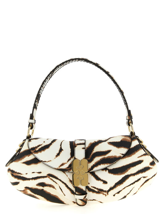 Shoulder Flap Bag by Ganni for women in polyester polyurethane leather multicolor, zebra & print features a distinguished silhouette, showcasing a secure flap & magnetic and distinguished with versatile shoulder-strap & handle for a distinguished finish.