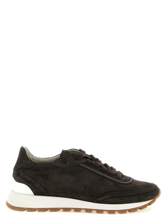 Sneakers by Brunello Cucinelli for women in suede calfskin leather brown features a chic design, perfectly showcasing the chic fashion style of this Monile Women's Fashion Suede Calfskin Leather Sneakers.