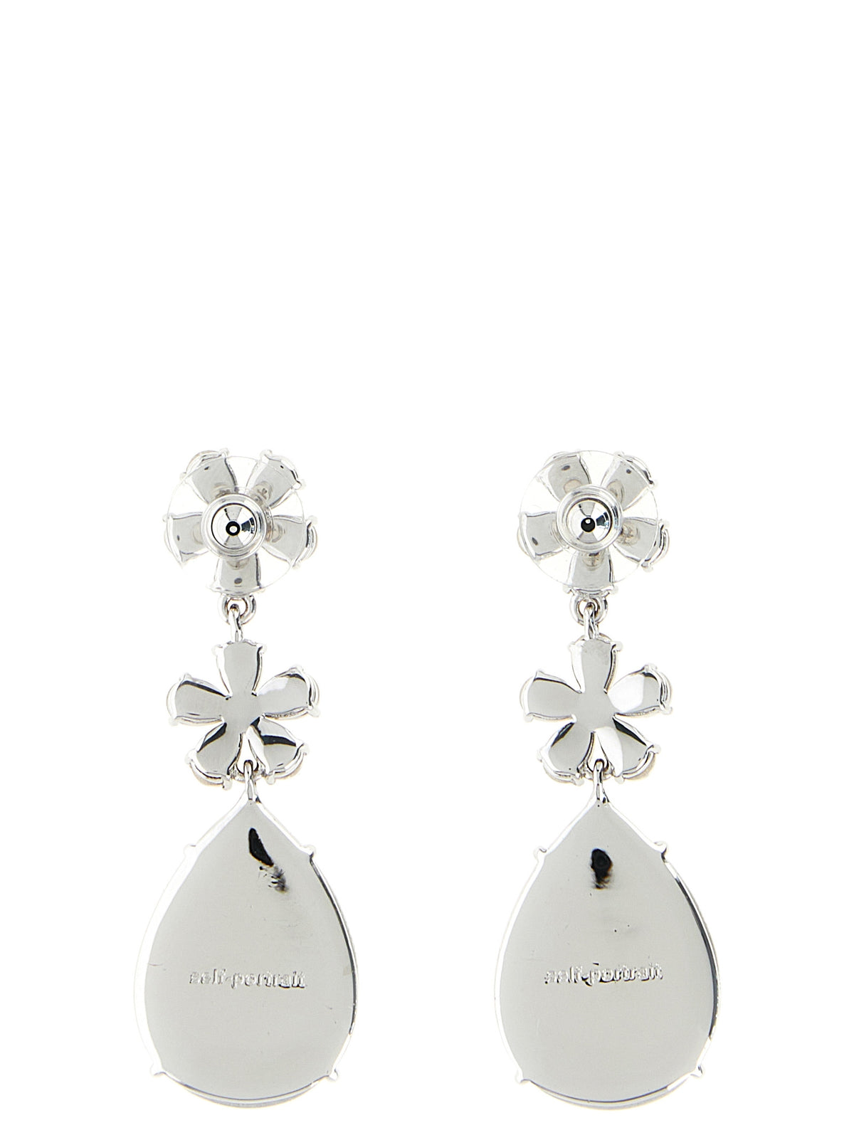 Earrings by Self-Portrait for women in cashmere polyamide & sequins silver presents a curated silhouette, artfully showcasing the curated and refined aesthetic of the Women's Silver Brass & Crystal Earrings.