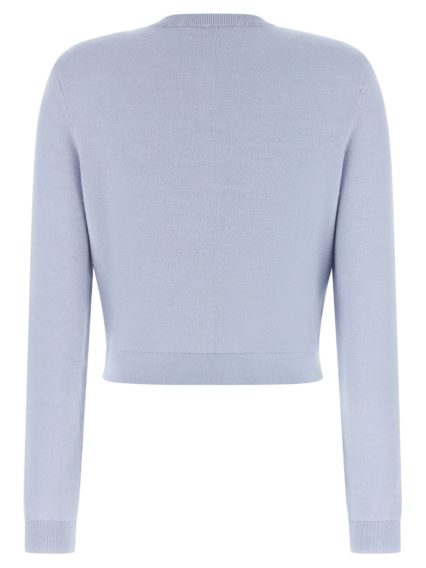 Cardigan by Self-Portrait for women in polyamide polyester silk & wool light-blue showcases a luxurious silhouette, meticulously detailed with a sophisticated crew neckline and for a refined finish.
